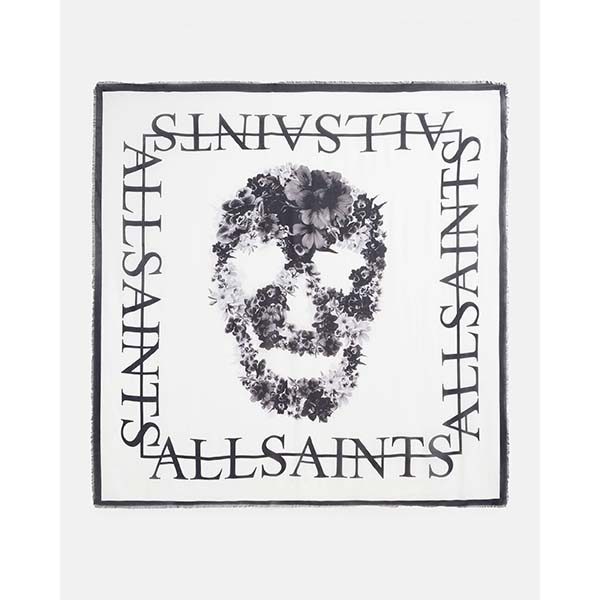Allsaints Australia Womens Skull Floral Print Large Square Scarf White AU98-124